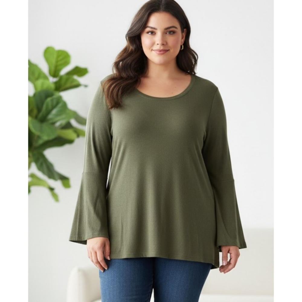 Old Navy Ribbed Bell Sleeve Top Olive Green Size Size XXL